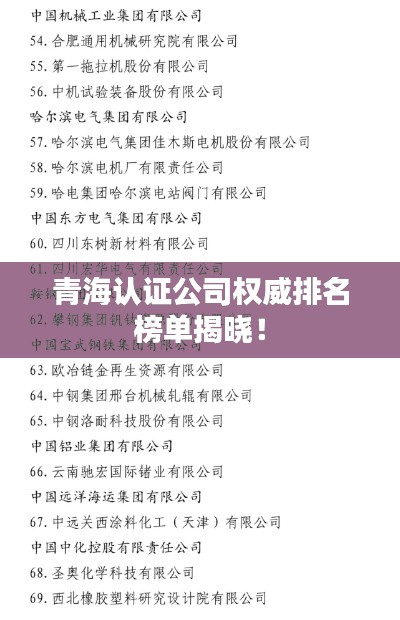 青海认证公司权威排名榜单揭晓！